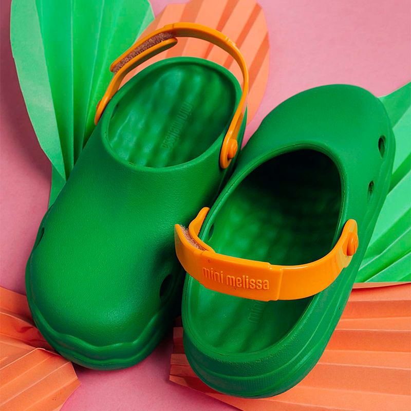 Mini Melissa Free Clog Verde Laranja 33841 Menina Shoes