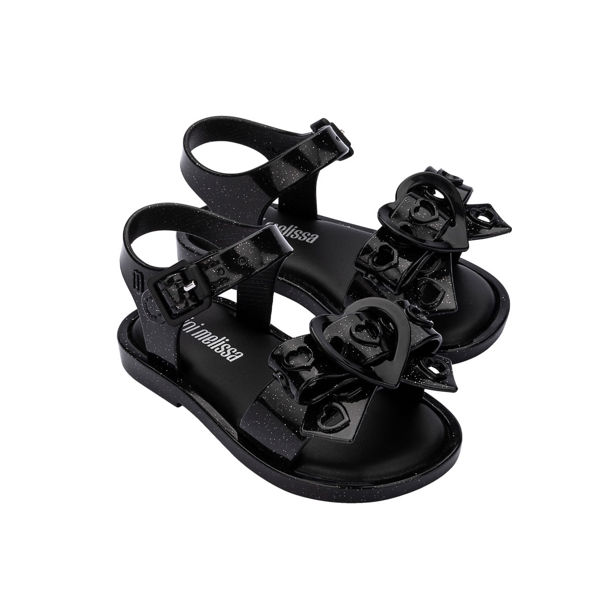 Mini Melissa Mar Sandal Hot Preto Glitter 33951 Menina Shoes