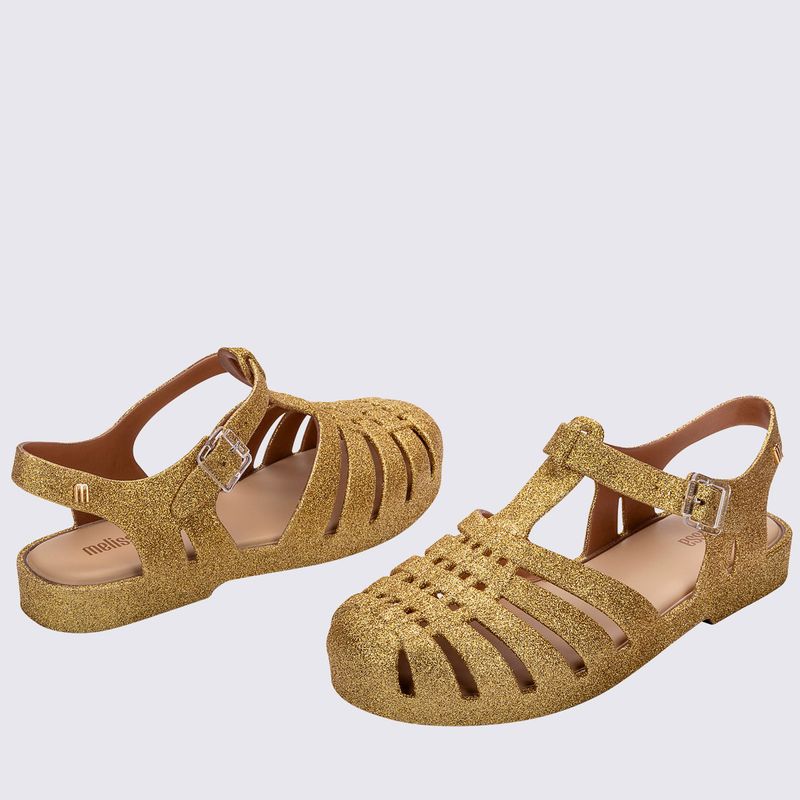 Sandalia melissa hot sale dourada com glitter