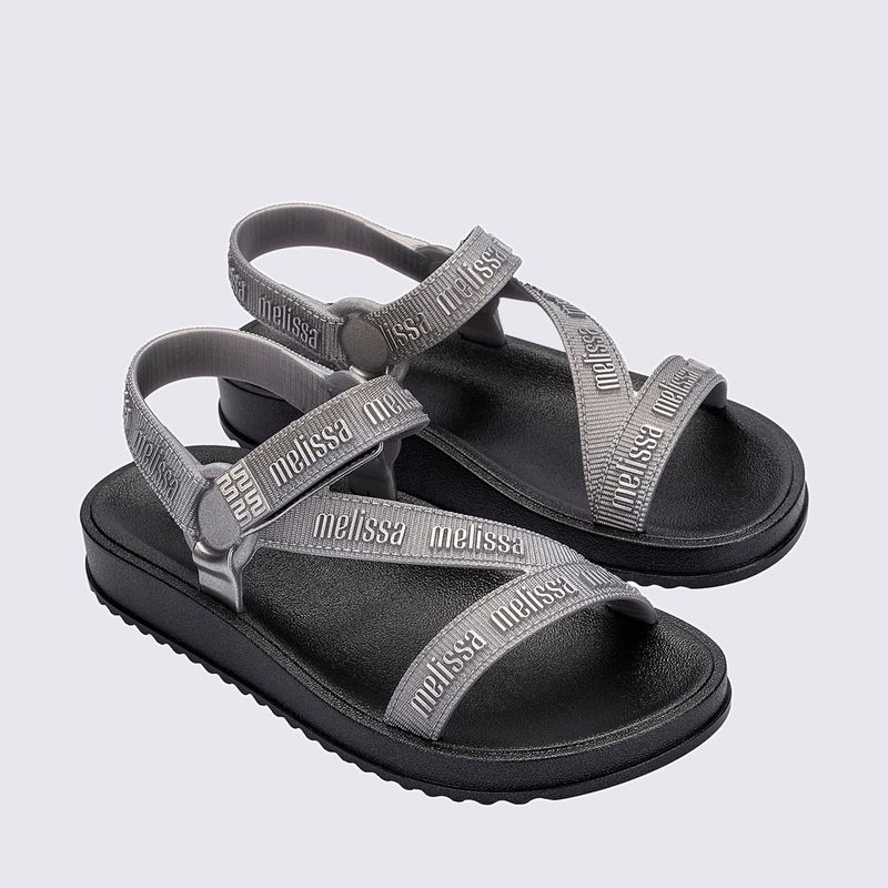 Melissa Stripes M Lover Metallic Preto Prata 37154 - Menina