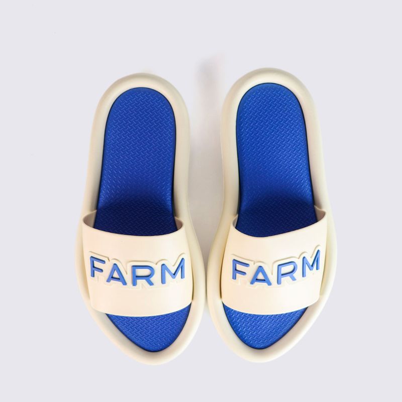 Chinelo Slide Farm Canoa Bicolor Ivory Azul Mar - Menina Shoes