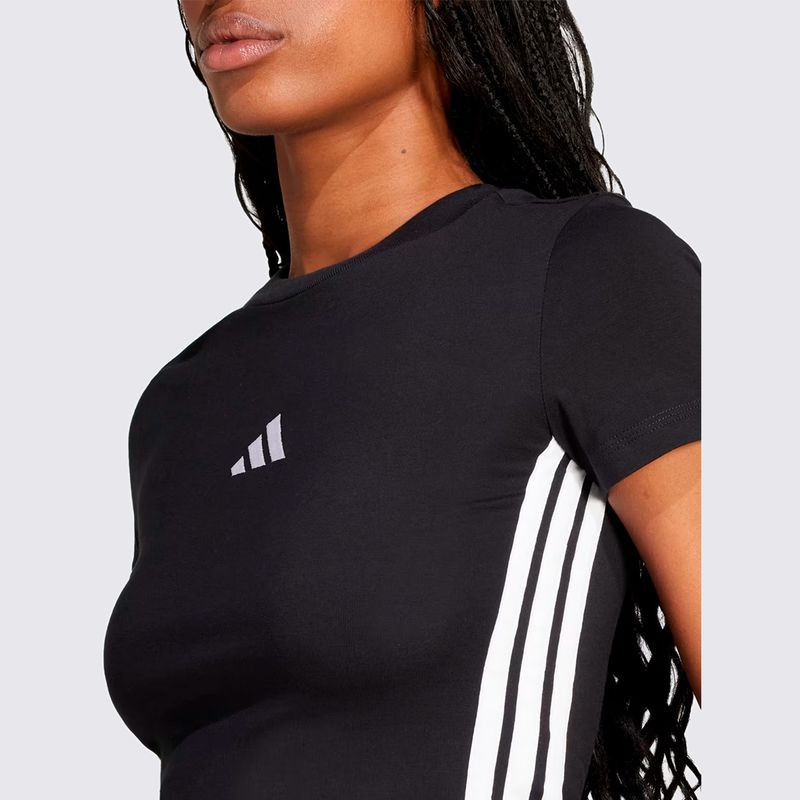 Camiseta Adidas Baby Look Essentials Três Listras Slim Preto